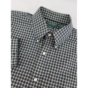 Lauren Ralph Lauren Men's 16.5 Classic Fit Non Iron Button Green/Black Plaid L/S